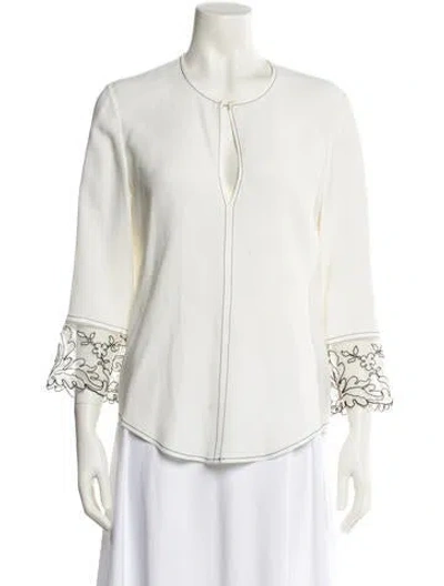 Pre-owned Wes Gordon Three-quarter Sleeve Button-up Top In White