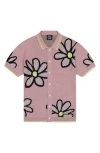 Wesc Daisy Jacquard Short Sleeve Cotton Button-up Polo Sweater In Pink