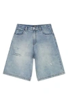 Wesc Distressed Denim Jorts In Blue