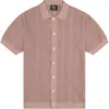 Wesc Loose Weave Short Sleeve Cotton Button-down Sweater In Pink
