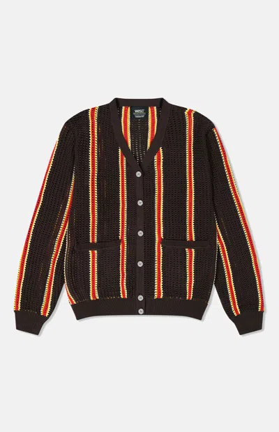 Wesc Men's Borik Chocolate Stripe Open Knit Cardigan In Brown