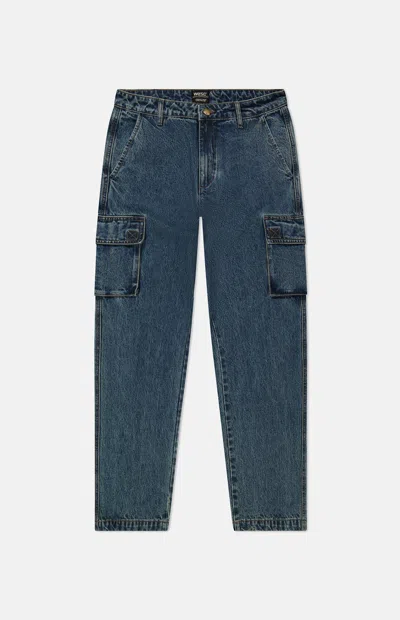 Wesc Men's Medium Blue Denim Cargo Pants In Med Wash