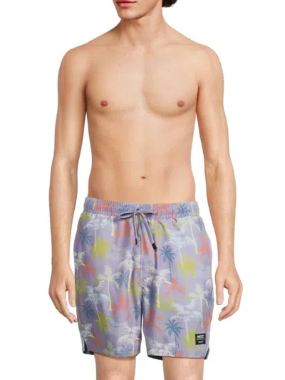 Wesc Men's Palm Print Drawstring Shorts In Digital Lavender