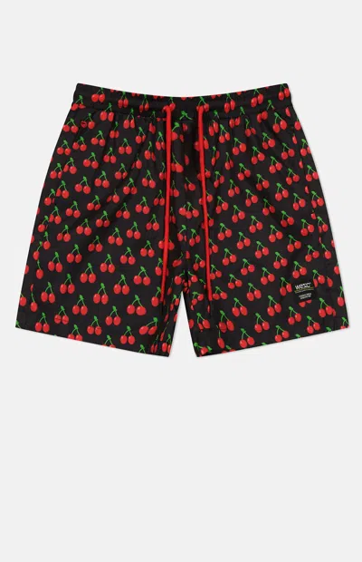 Wesc Men's Zack Cherries Aop 5" Swim Trunks In Black In Multi