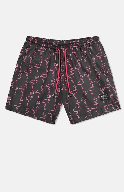 Wesc Men's Zack Neon Flamingo 5" Swim Trunks In Black