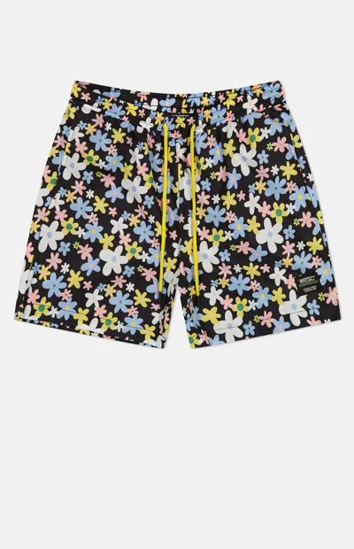 Wesc Men's Zack Vintage Daisies Aop 5" Swim Trunks In Black