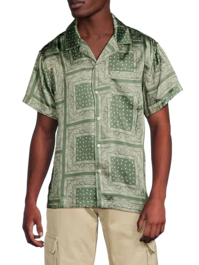 Wesc Satin Bandana Print Camp Shirt In Green
