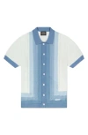 Wesc Short Sleeve Cotton Button-down Sweater In Blue