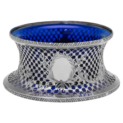 Pre-owned West & Son Edwardian Sterling Silver & Blue Glass Chinoiserie Dish Ring, , 1909