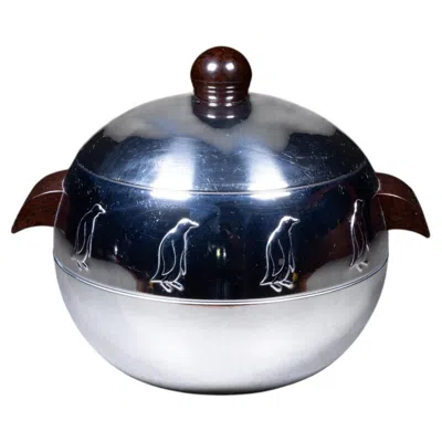 Pre-owned West Bend Mid-century Penguin Chrome Ice Bucket With Bakelite Handles C.1960 In Black