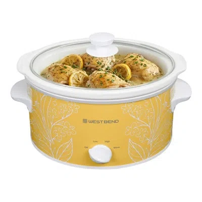 West Bend Pattern Slow Cooker, 4 Qt. Capacity In Yellow And White