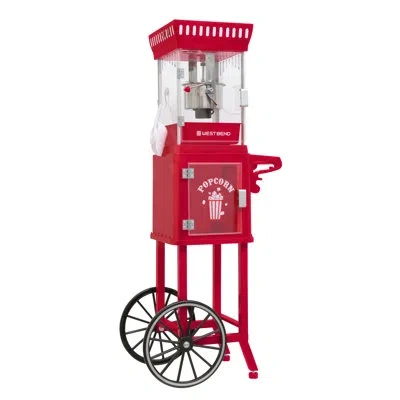 West Bend Popcorn Cart With 2.5 oz Kettle, 10-cup Capacity, Red/silver