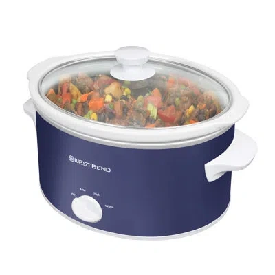 West Bend Slow Cooker, 4 Qt. Capacity, In Navy & White