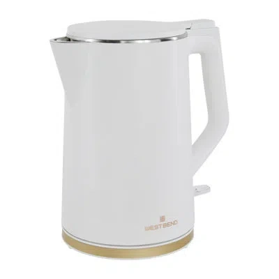 West Bend Timeless Electric Kettle, 1.5 Liter Capacity, In White/gold