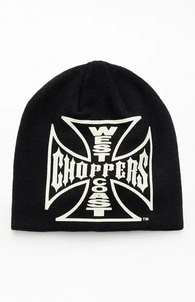 West Coast Choppers Black Logo Skullcap Beanie In Black/white In Multi