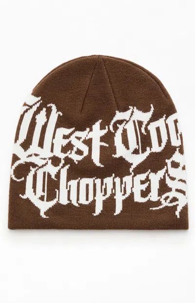West Coast Choppers Gothic Skullcap Beanie In Brown In Metallic