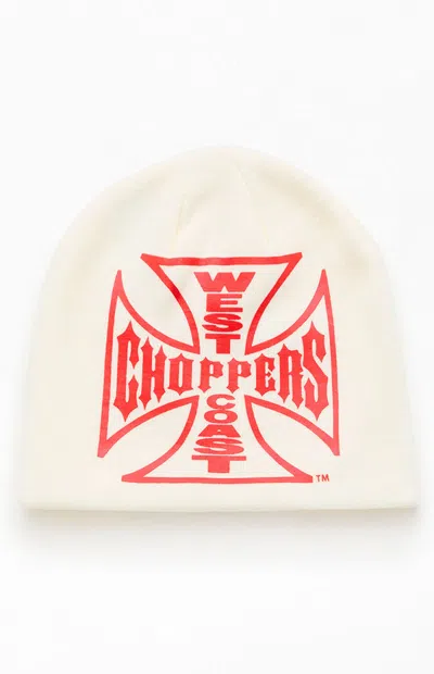 West Coast Choppers Logo Skullcap Beanie In Cream In Neutral
