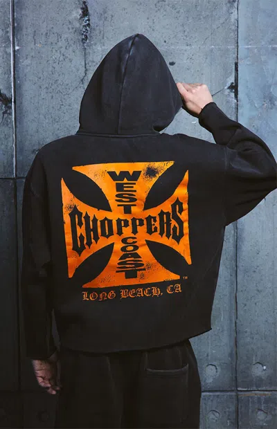 West Coast Choppers Men's Orange Core Logo Hoodie In Washed Black
