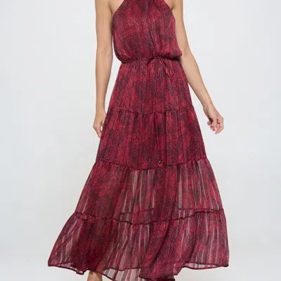 West K Alexis Tiered Halter Maxi Dress In Red