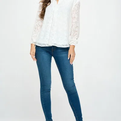 West K Alison Roll-tab Sleeve Collared Lace Blouse In White