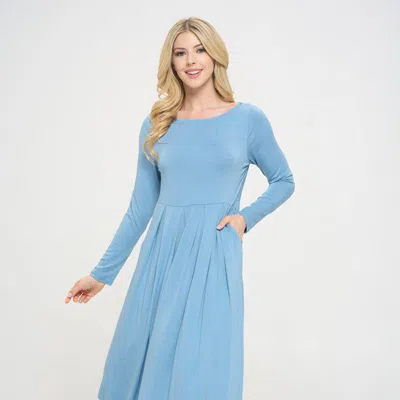 West K Charlee Long Sleeve A-line Knit Dress With Pockets In Blue
