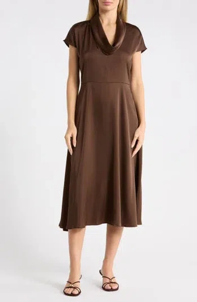 West K Cowl Neck Satin Midi Dress In Brown