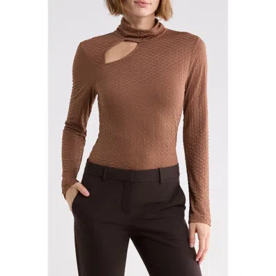 West K Cutout Mock Neck Knit Top In Brown