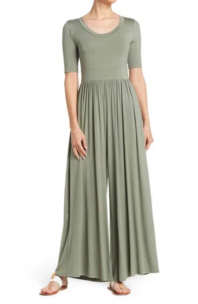 West K Elbow Sleeve Wide Leg Jumpsuit In Green