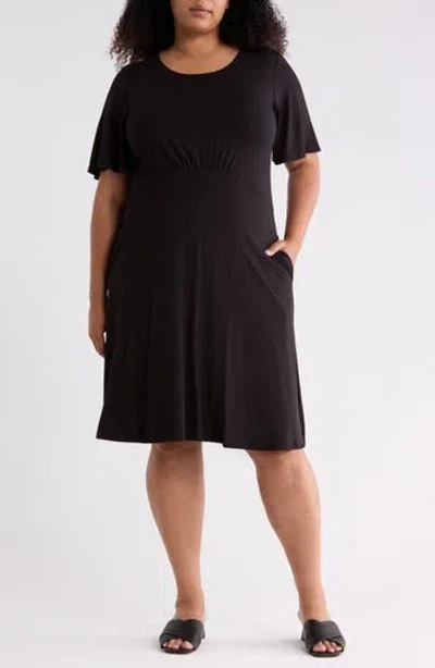 West K Empire Waist Flutter Sleeve Dress In Black