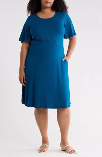 West K Empire Waist Flutter Sleeve Dress In Teal