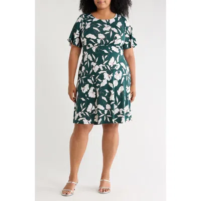 West K Empire Waist Short Sleeve Dress In Green