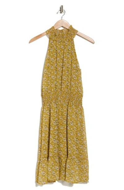 West K Floral Smocked Mock Neck Dress In Yellow