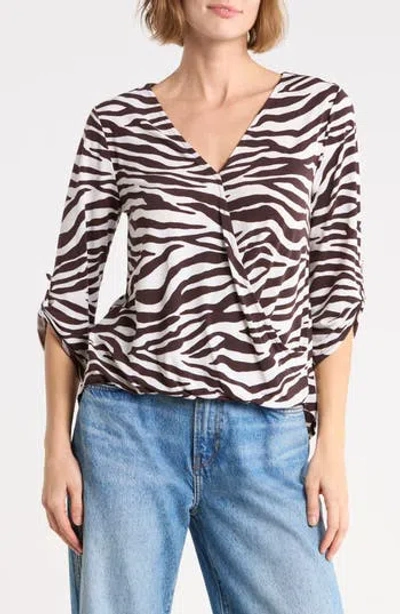 West K Floral Surplice High Low Top In Brown
