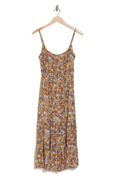 West K Floral Tiered Midi Sundress In Yellow Daisy