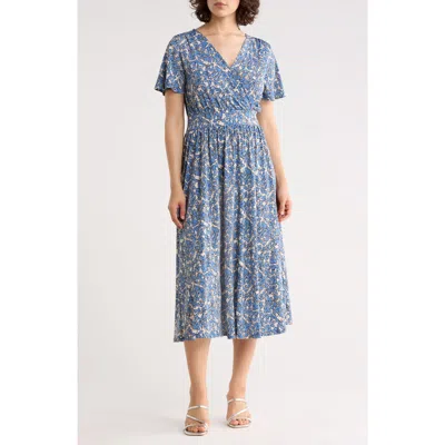 West K Floral V-neck Midi Dress In Blue