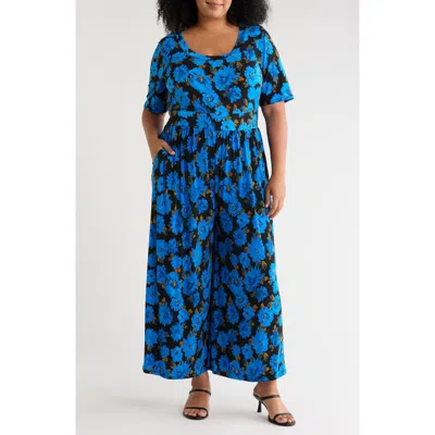 West K Floral Wide Leg Jumpsuit In Blue