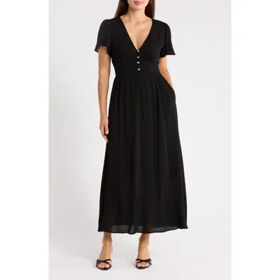 West K Flutter Sleeve Gauze Maxi Dress In Black