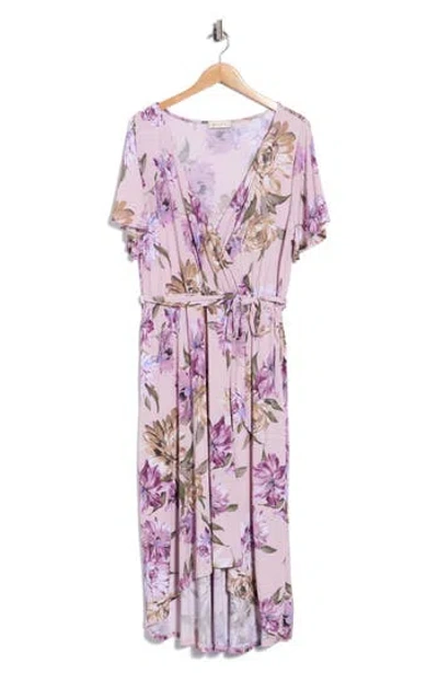 West K Flutter Sleeve High Low Dress In Lilac Floral