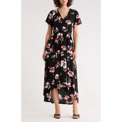West K Flutter Sleeve High-low Dress In Black Floral