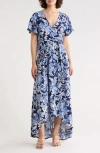 West K Flutter Sleeve High-low Dress In Blue