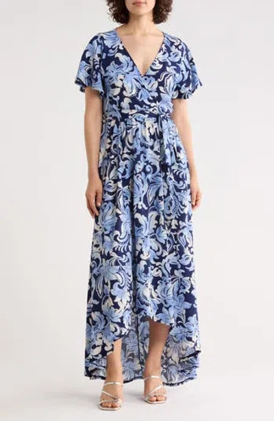 West K Flutter Sleeve High-low Dress In Blue
