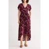 West K Flutter Sleeve High-low Dress In Brown
