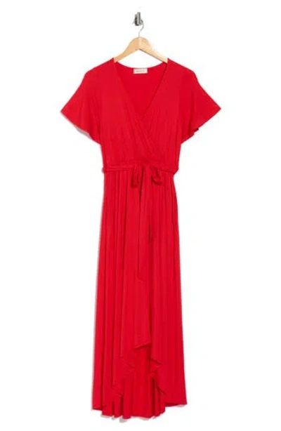 West K Flutter Sleeve High/low Wrap Dress In Red