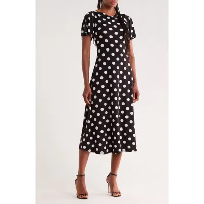 West K Flutter Sleeve Midi Dress In Black Dot