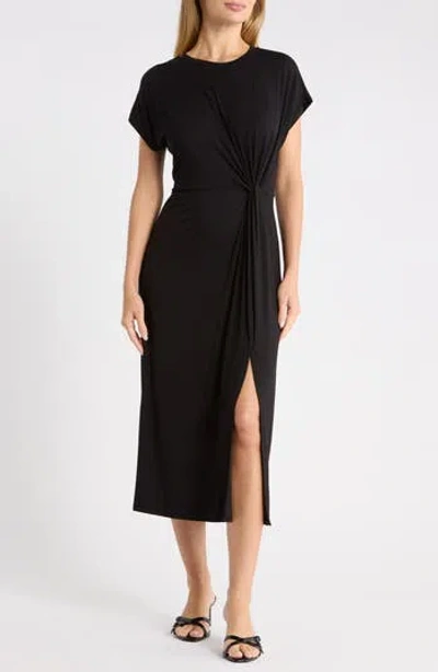 West K Front Knot Cap Sleeve Midi Dress In Black