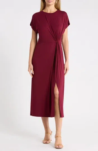 West K Front Knot Cap Sleeve Midi Dress In Wine