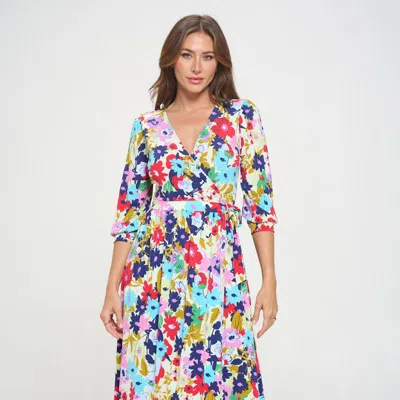 West K Hadley Three Quarter Sleeve Full Wrap Dress In Blue