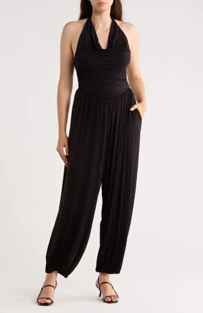 West K Halter Cowl Neck Jumpsuit In Black