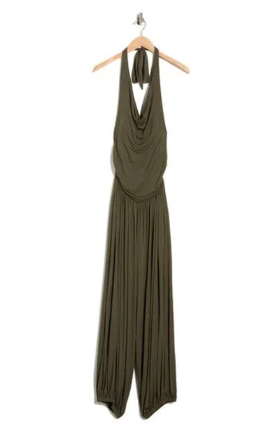 West K Halter Cowl Neck Jumpsuit In Green