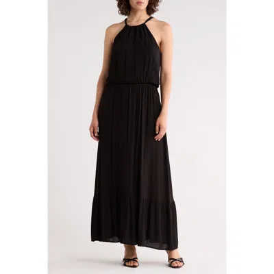 West K Halter Neck Gauze Maxi Dress In Black